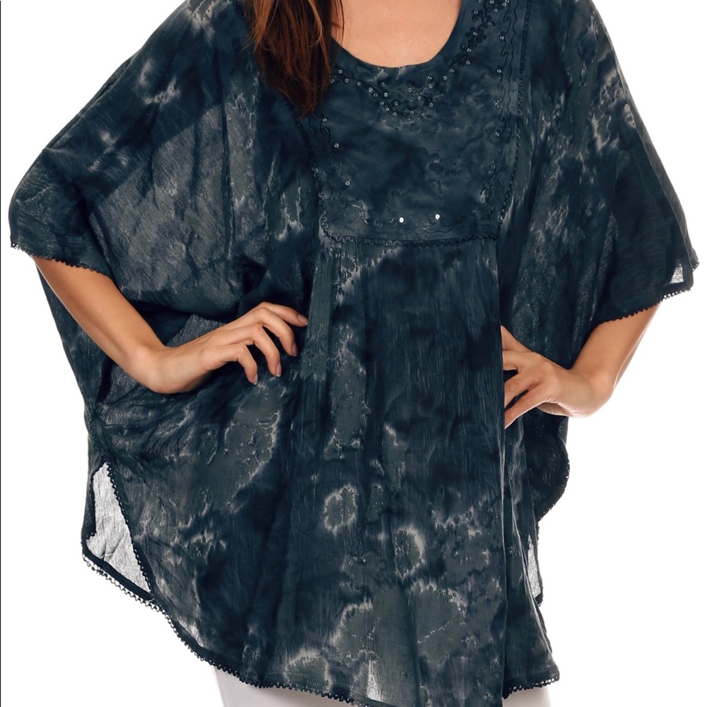 Tie Dye Lace/Sequin Embroidered Tunic/Cover Up.